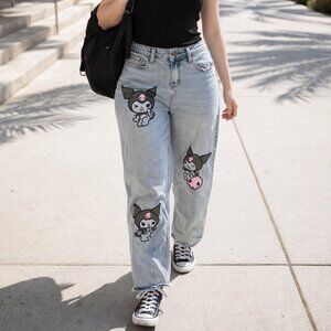 Sanrio Kuromi Graphic Jeans – Size 13 Light Wash Cropped Denim Y2K Anime
